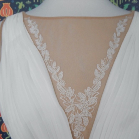 Bcbg Max Azria Gisela White Beige Embroidered Cut Out Waist Chiffon Gown Dress 8 - Picture 6 of 11